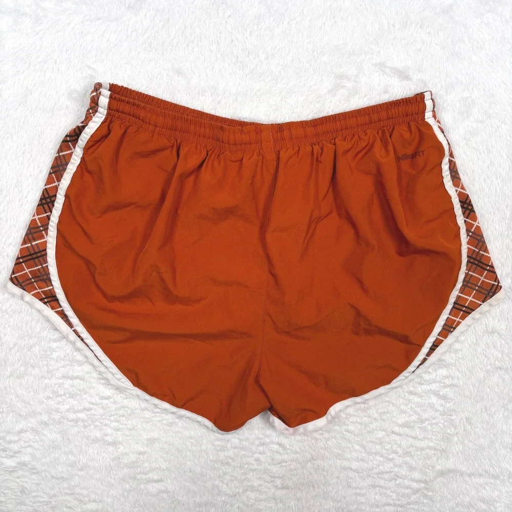 VTG 90s Nike Texas Longhorns Running Shorts Womens L‎ Orange Plaid Dri-Fit  RARE